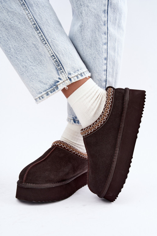 Botas de nieve de ante sintético con franja decorativa Vinceza 97972 chocolate
