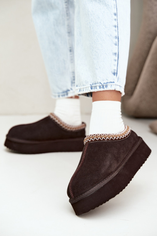 Botas de nieve de ante sintético con franja decorativa Vinceza 97972 chocolate