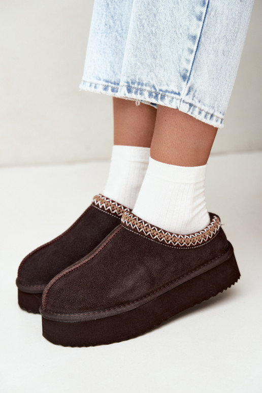 Botas de nieve de ante sintético con franja decorativa Vinceza 97972 chocolate