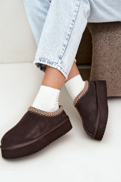 Botas de nieve de ante sintético con franja decorativa Vinceza 97972 chocolate