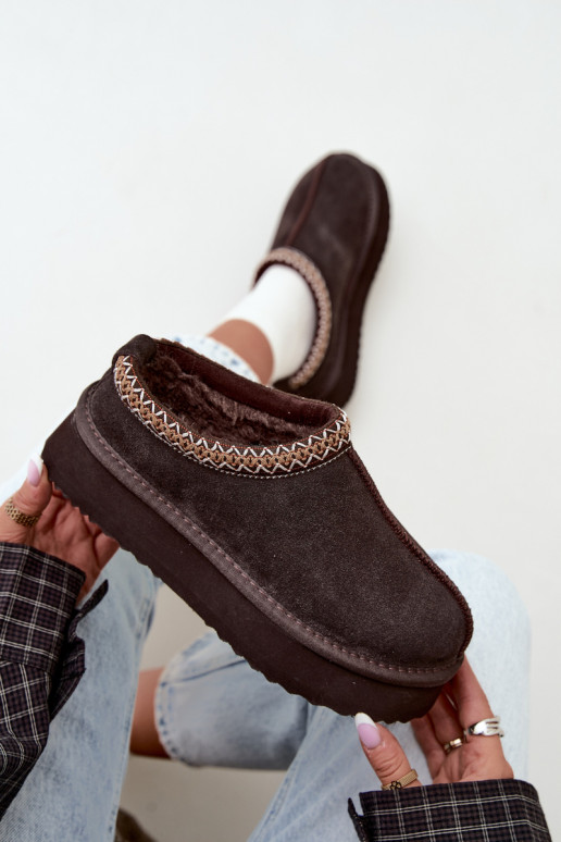 Botas de nieve de ante sintético con franja decorativa Vinceza 97972 chocolate