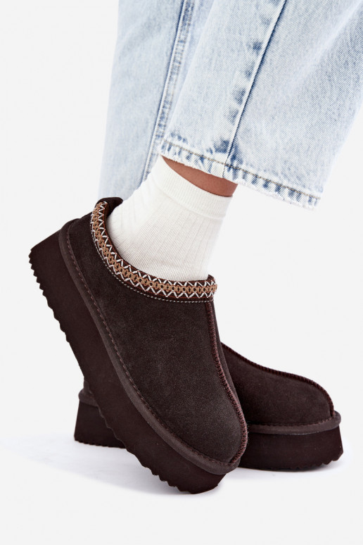 Botas de nieve de ante sintético con franja decorativa Vinceza 97972 chocolate