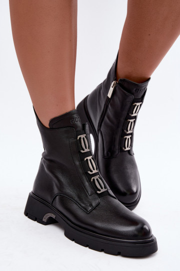 Botines de cuero forrados con detalles elegantes GOE UU2N4138 negros