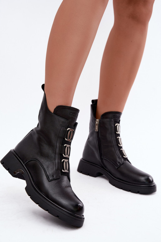 Botines de cuero forrados con detalles elegantes GOE UU2N4138 negros