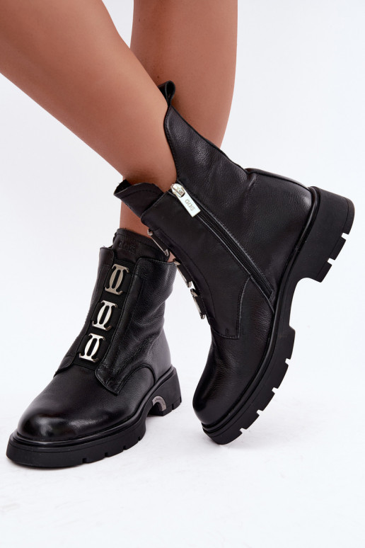 Botines de cuero forrados con detalles elegantes GOE UU2N4138 negros