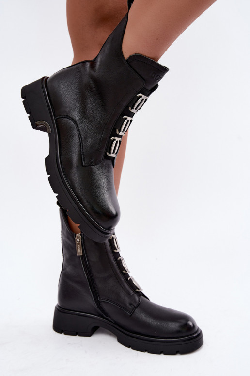 Botines de cuero forrados con detalles elegantes GOE UU2N4138 negros