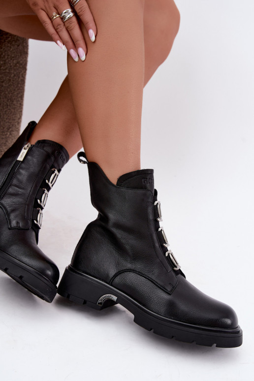 Botines de cuero forrados con detalles elegantes GOE UU2N4138 negros