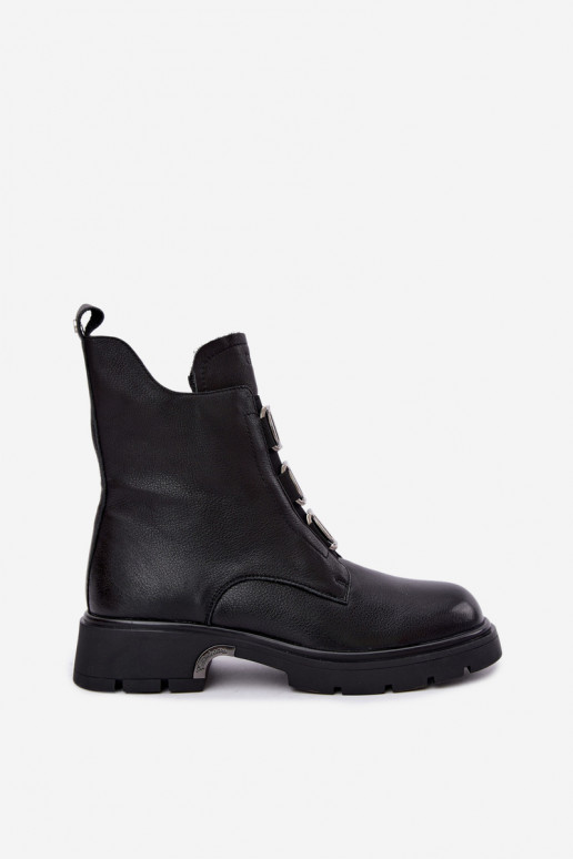 Botines de cuero forrados con detalles elegantes GOE UU2N4138 negros