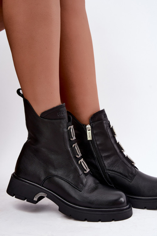 Botines de cuero forrados con detalles elegantes GOE UU2N4138 negros