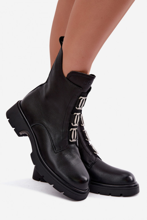 Botines de cuero forrados con detalles elegantes GOE UU2N4138 negros