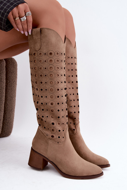 Botas altas con elementos perforados Kireya marrón