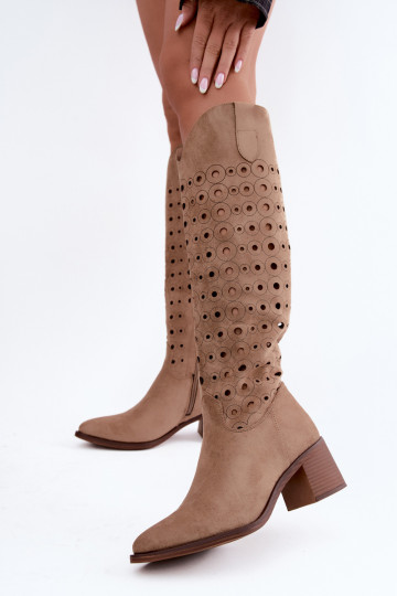 Botas altas con elementos perforados Kireya marrón 2