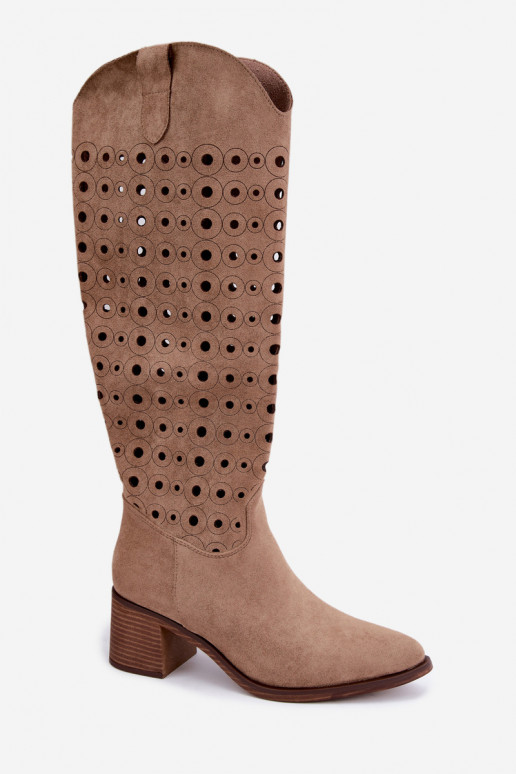 Botas altas con elementos perforados Kireya marrón