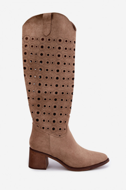 Botas altas con elementos perforados Kireya marrón