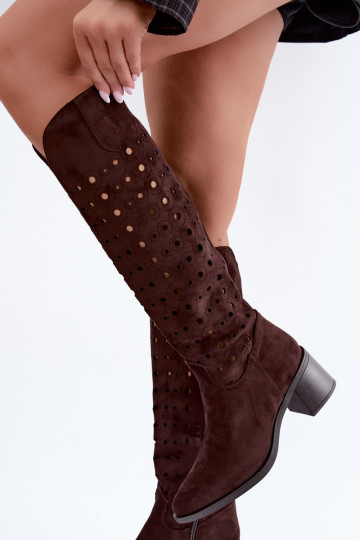 Botas altas con elementos perforados Kireya chocolate