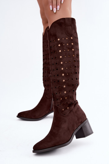 Botas altas con elementos perforados Kireya chocolate 2