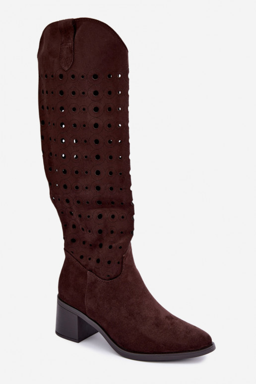 Botas altas con elementos perforados Kireya chocolate