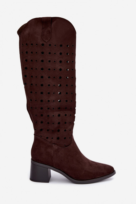 Botas altas con elementos perforados Kireya chocolate