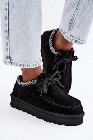 Botas de nieve de ante sintético con elementos bordados D7868-01 negras
