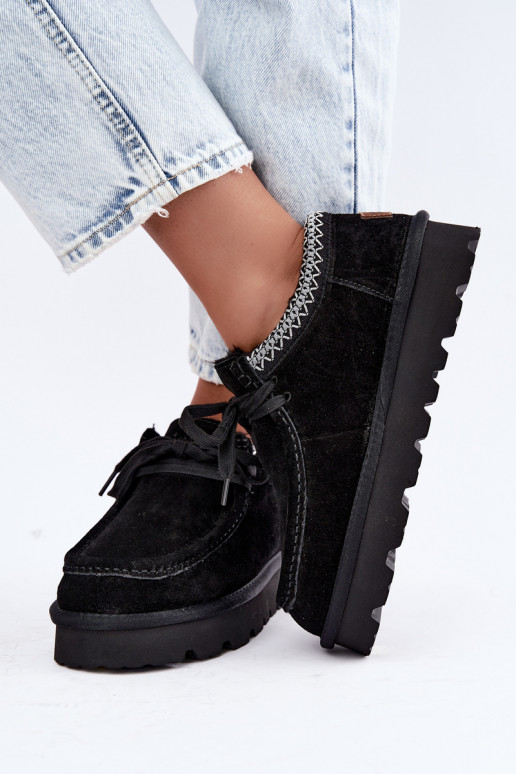 Botas de nieve de ante sintético con elementos bordados D7868-01 negras