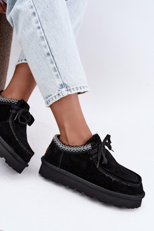 Botas de nieve de ante sintético con elementos bordados D7868-01 negras