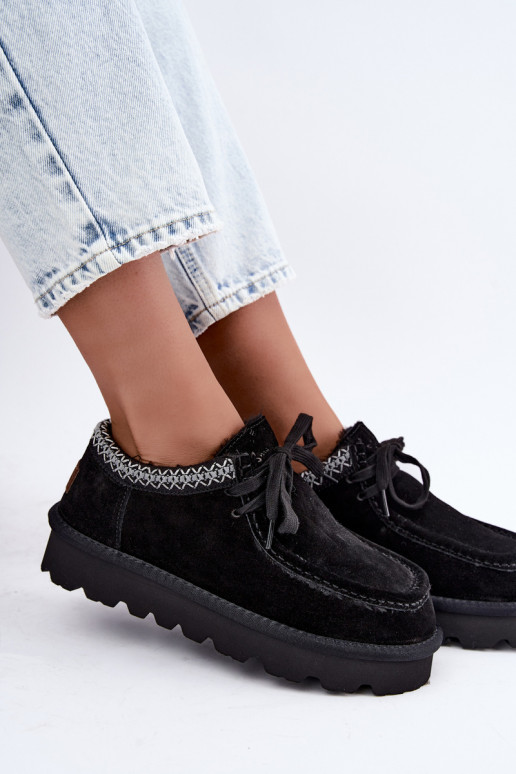Botas de nieve de ante sintético con elementos bordados D7868-01 negras