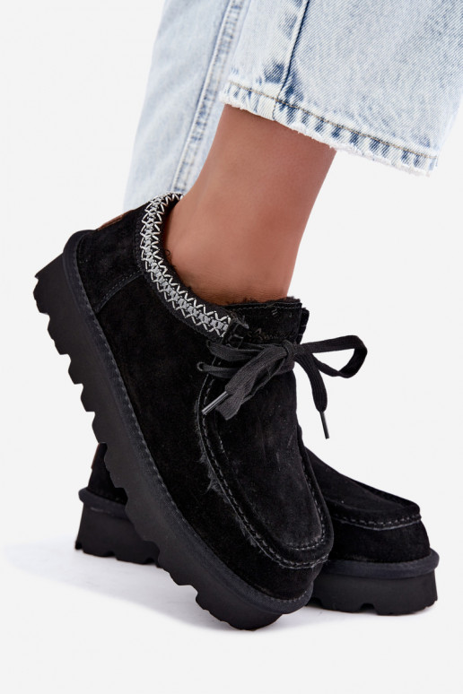Botas de nieve de ante sintético con elementos bordados D7868-01 negras