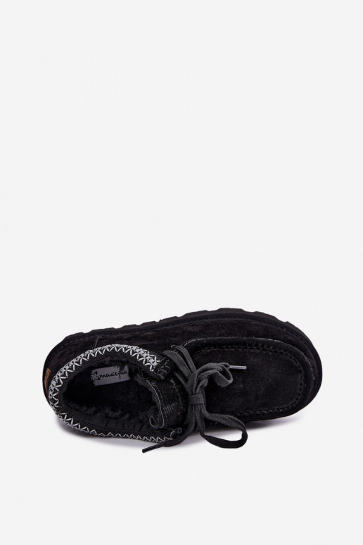 Botas de nieve de ante sintético con elementos bordados D7868-01 negras