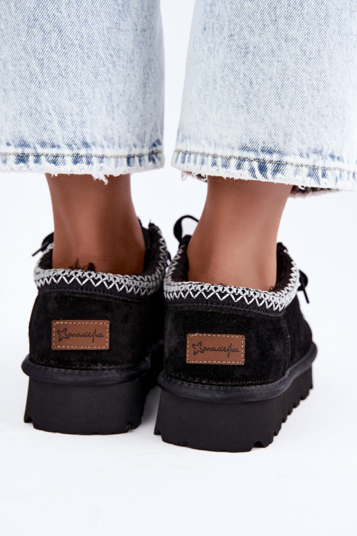 Botas de nieve de ante sintético con elementos bordados D7868-01 negras