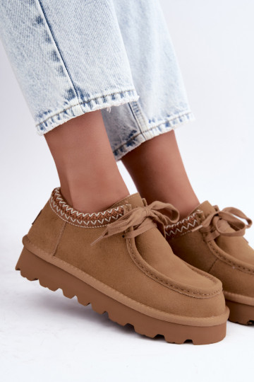 Botas de nieve de ante sintético con elementos bordados D7868-29 marrón