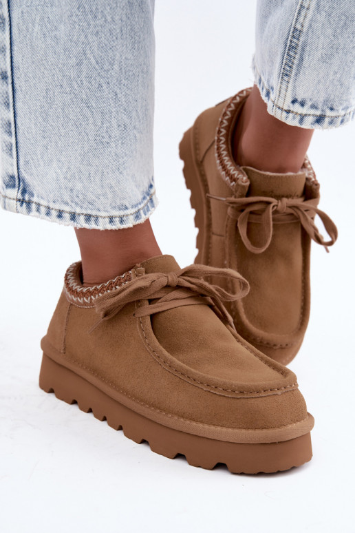 Botas de nieve de ante sintético con elementos bordados D7868-29 marrón