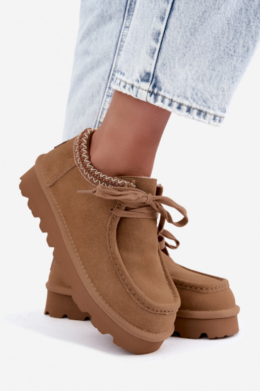 Botas de nieve de ante sintético con elementos bordados D7868-29 marrón