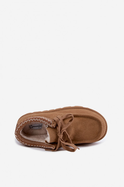 Botas de nieve de ante sintético con elementos bordados D7868-29 marrón