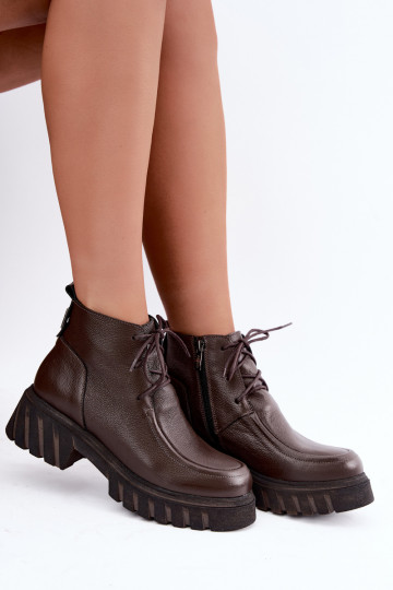 Botines de cuero forrados con detalles elegantes Zazoo 60594 chocolate