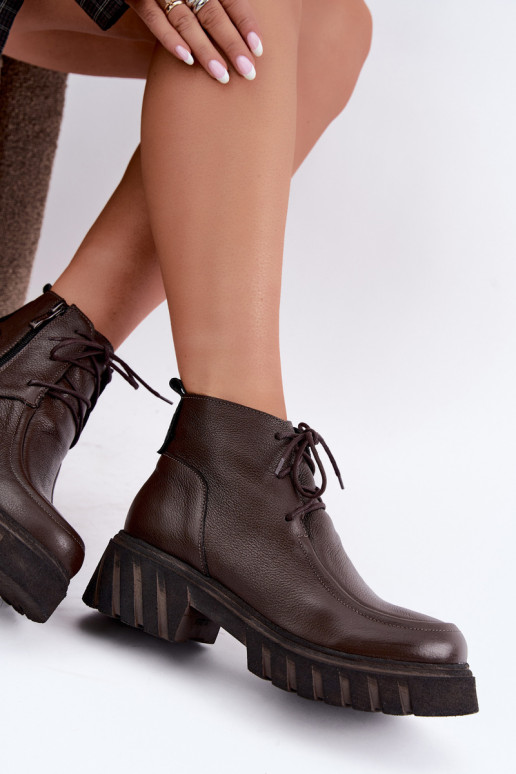 Botines de cuero forrados con detalles elegantes Zazoo 60594 chocolate