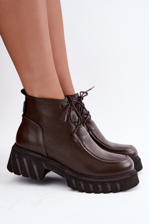 Botines de cuero forrados con detalles elegantes Zazoo 60594 chocolate