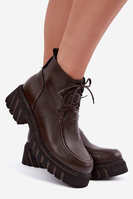 Botines de cuero forrados con detalles elegantes Zazoo 60594 chocolate