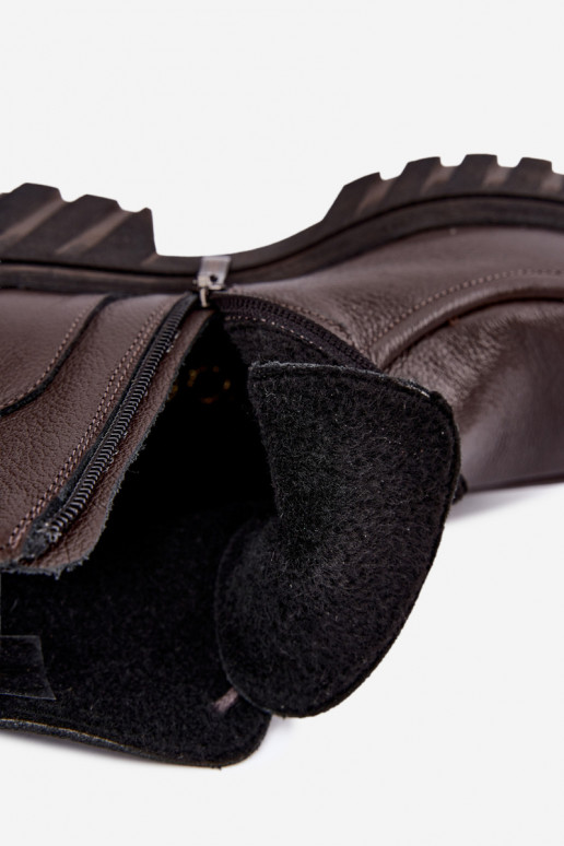 Botines de cuero forrados con detalles elegantes Zazoo 60594 chocolate