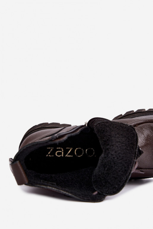 Botines de cuero forrados con detalles elegantes Zazoo 60594 chocolate