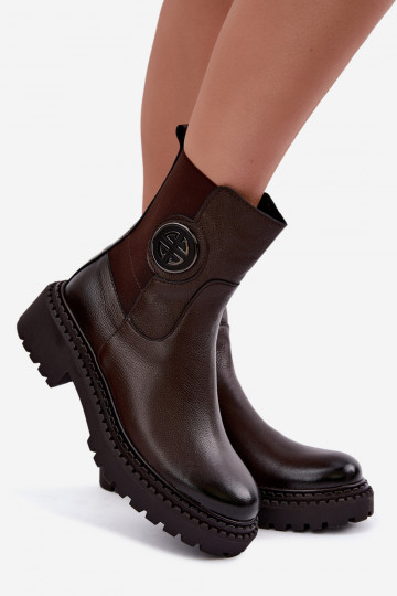Botines de cuero forrados con detalles elegantes Zazoo 60578 chocolate
