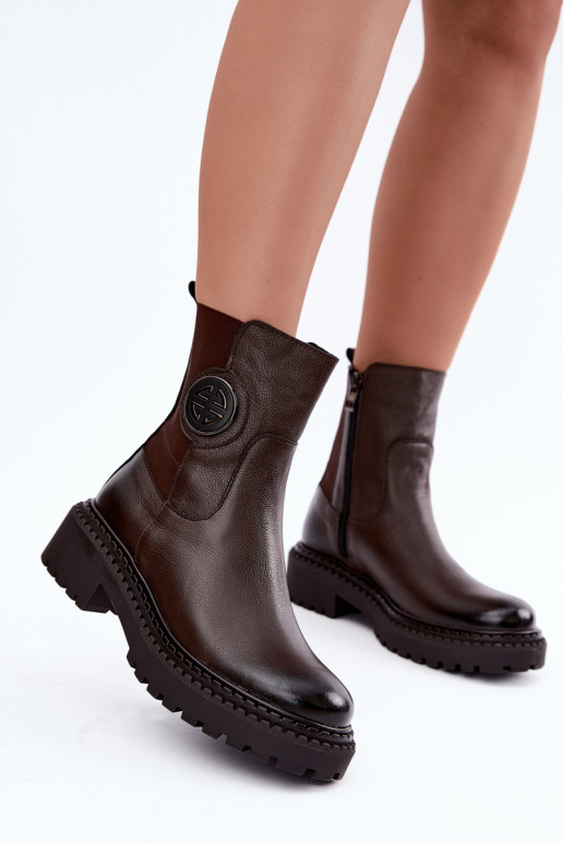 Botines de cuero forrados con detalles elegantes Zazoo 60578 chocolate