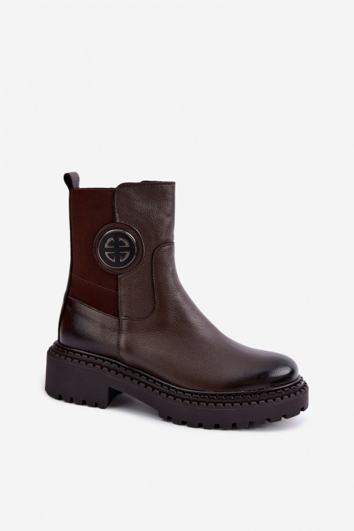Botines de cuero forrados con detalles elegantes Zazoo 60578 chocolate