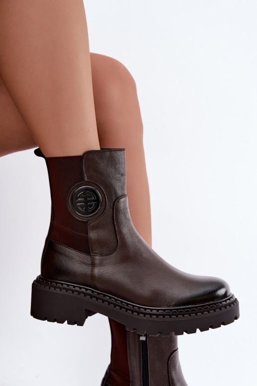Botines de cuero forrados con detalles elegantes Zazoo 60578 chocolate