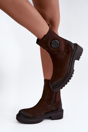 Botines de ante forrados con detalles elegantes Zazoo 60578 chocolate