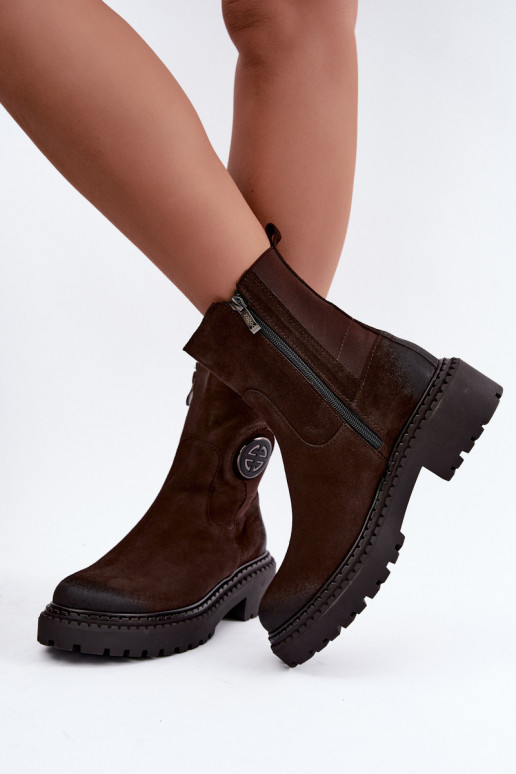 Botines de ante forrados con detalles elegantes Zazoo 60578 chocolate