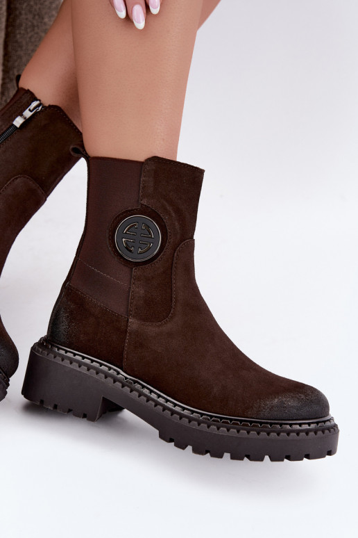 Botines de ante forrados con detalles elegantes Zazoo 60578 chocolate