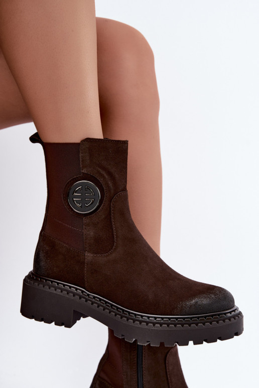 Botines de ante forrados con detalles elegantes Zazoo 60578 chocolate