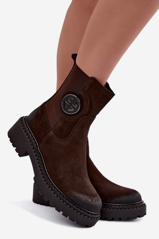 Botines de ante forrados con detalles elegantes Zazoo 60578 chocolate