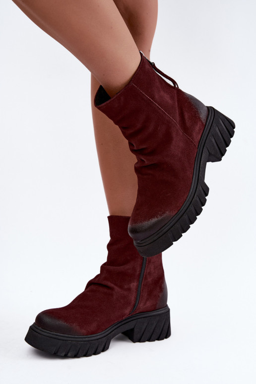 Botines de ante forrados con volantes Zazoo 60590 burdeos