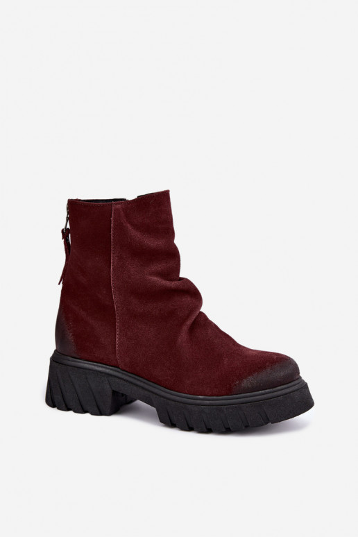 Botines de ante forrados con volantes Zazoo 60590 burdeos